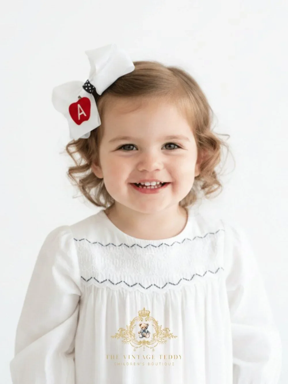 NWT Cute Girls Hair Bows Back to School Embroidered Grosgrain Ribbon Set of 2